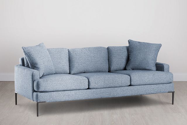 Morgan Blue Fabric Sofa With Metal Legs