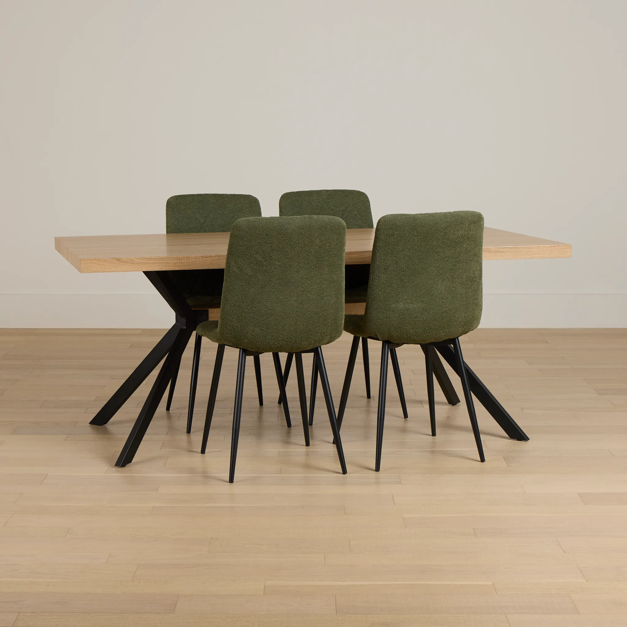 Lynden Light Tone Rect Table & 4 Green Upholstered Side Chairs