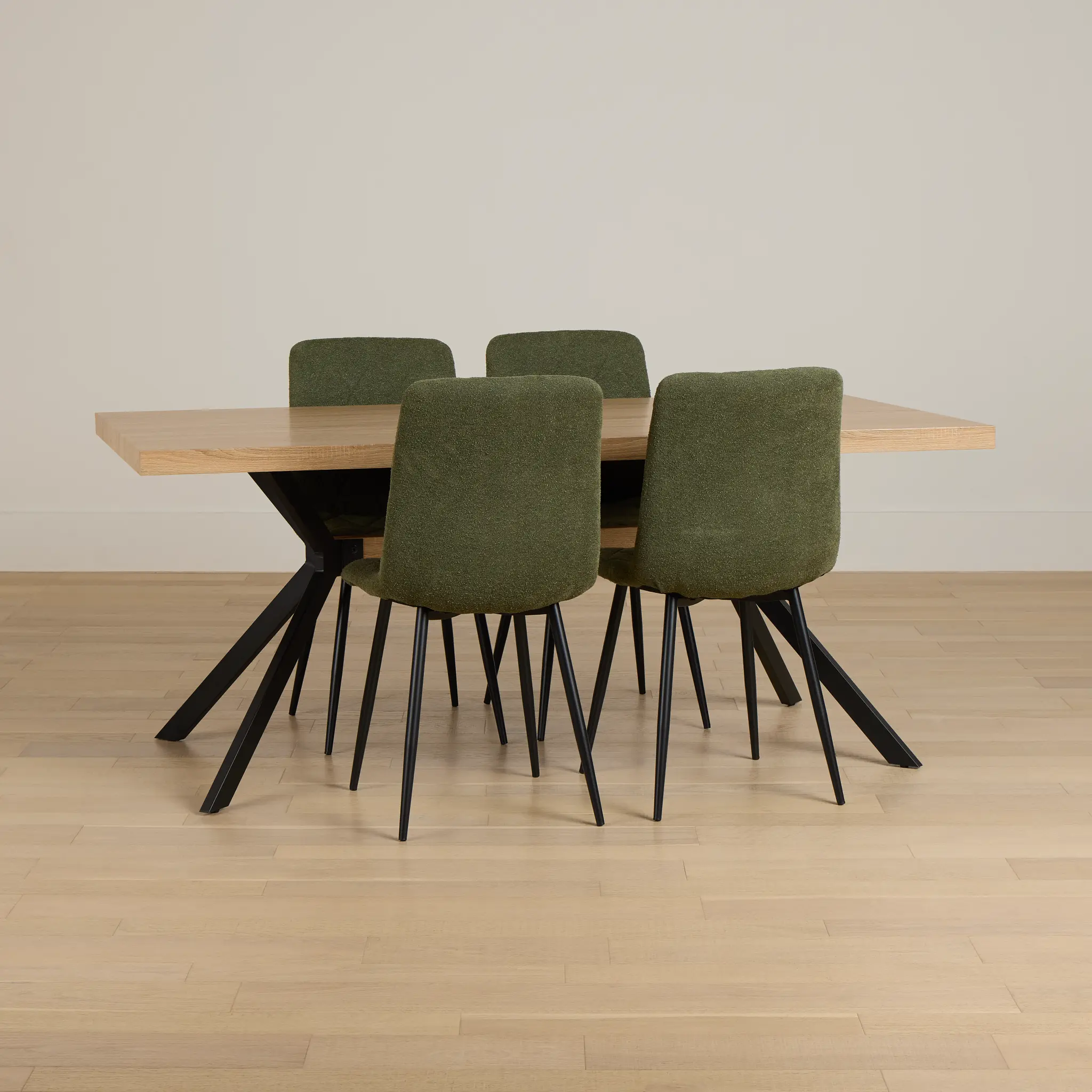 Lynden Light Tone Rect Table & 4 Green Upholstered Side Chairs Lynden Light Tone Rect Table & 4 Green Upholstered Side Chairs