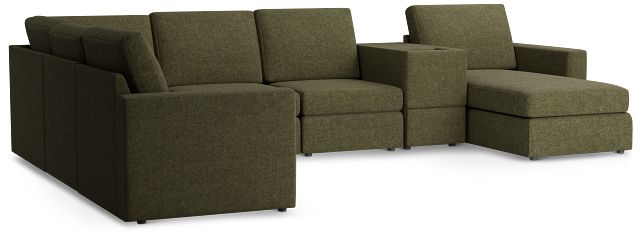 Citymod Green Fabric Large Right Chaise Sectional With Storage Console