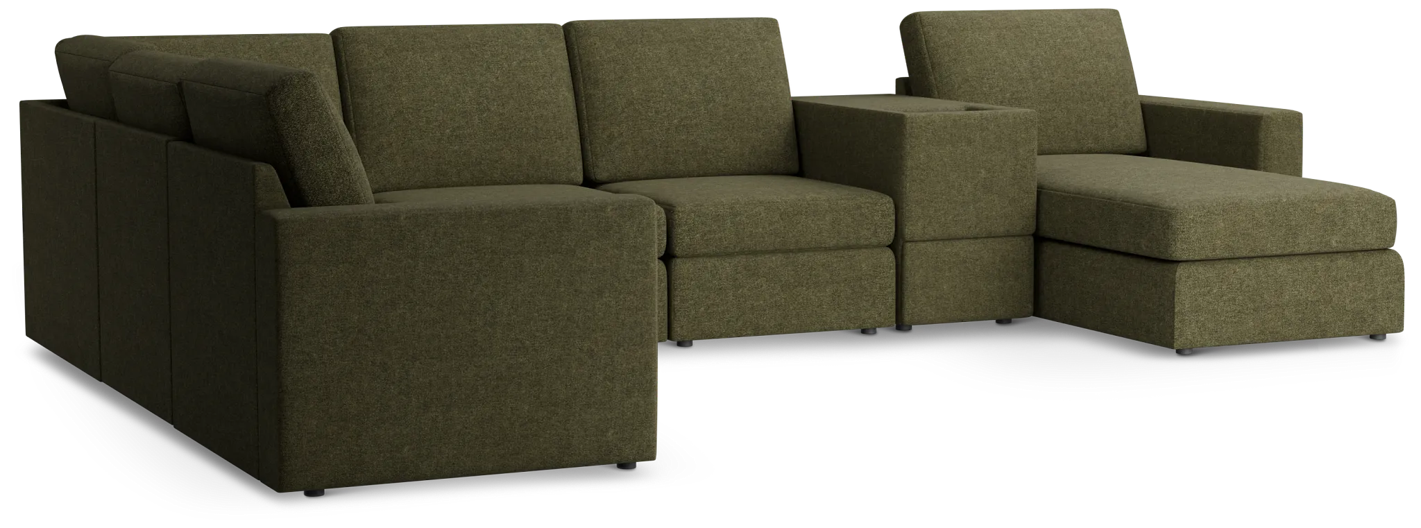 Citymod Green Fabric Large Right Chaise Sectional With Storage Console