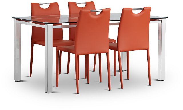 Skyline Orange Rect Table & 4 Upholstered Chairs