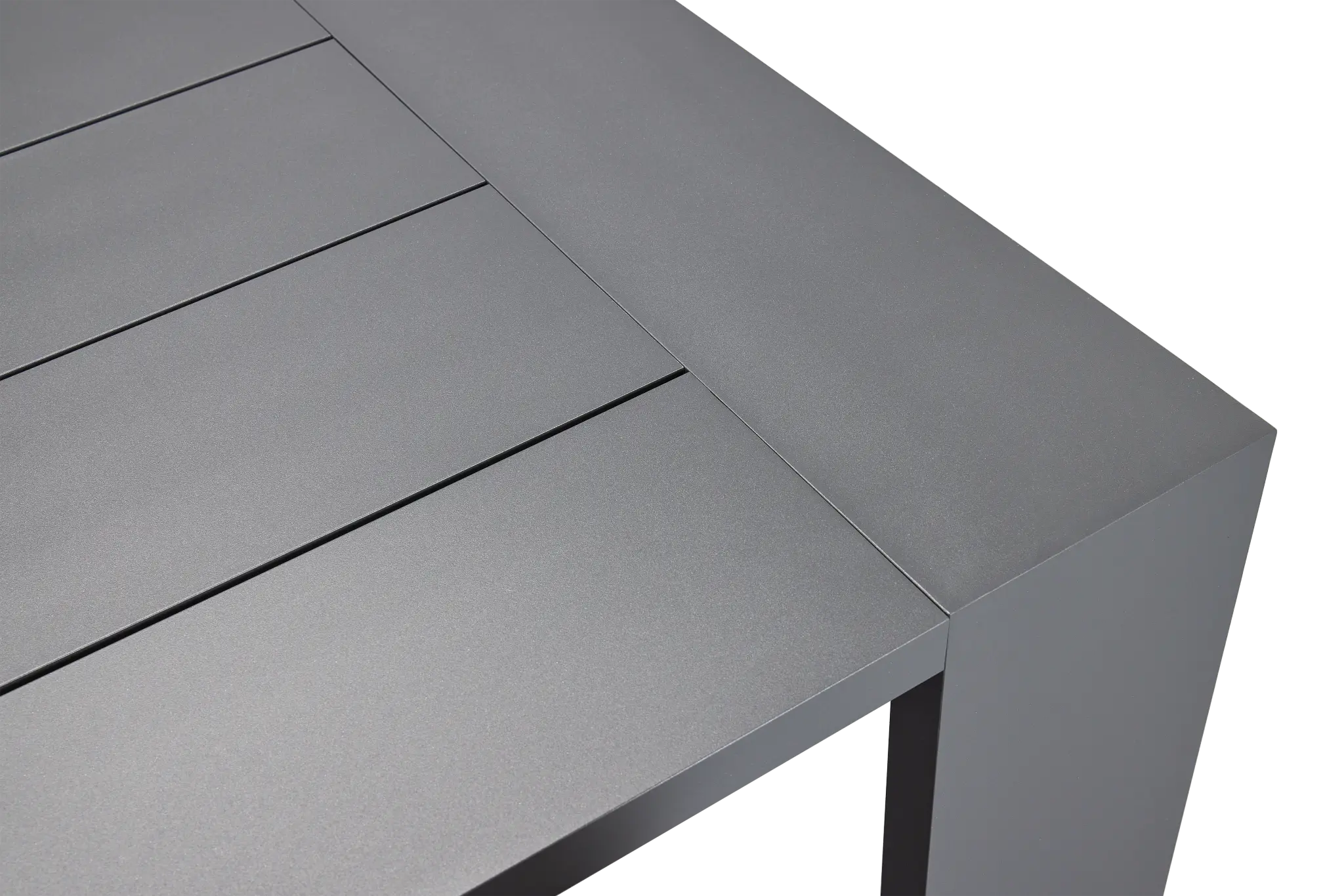 Linear Dark Gray 70" Aluminum Table & 4 Teak Sling Side Chairs Linear Dark Gray 70" Aluminum Table & 4 Teak Sling Side Chairs