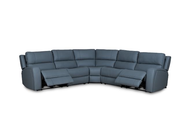 Summit Blue Lthr/vinyl Small Two-arm Power Reclining Sectional