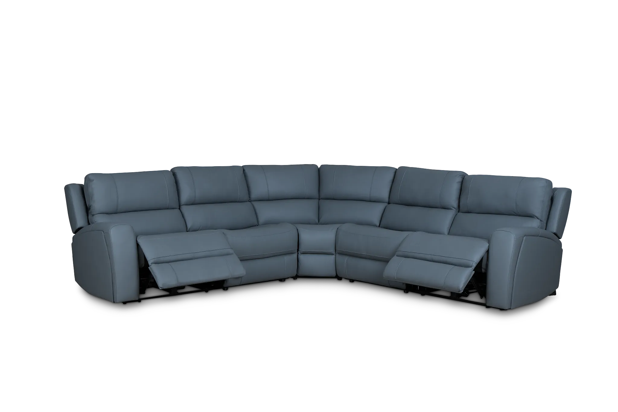 Summit Blue Lthr/vinyl Small Two-arm Power Reclining Sectional