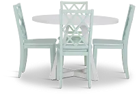 Edgartown White Round Table & 4 Light Blue Wood Chairs