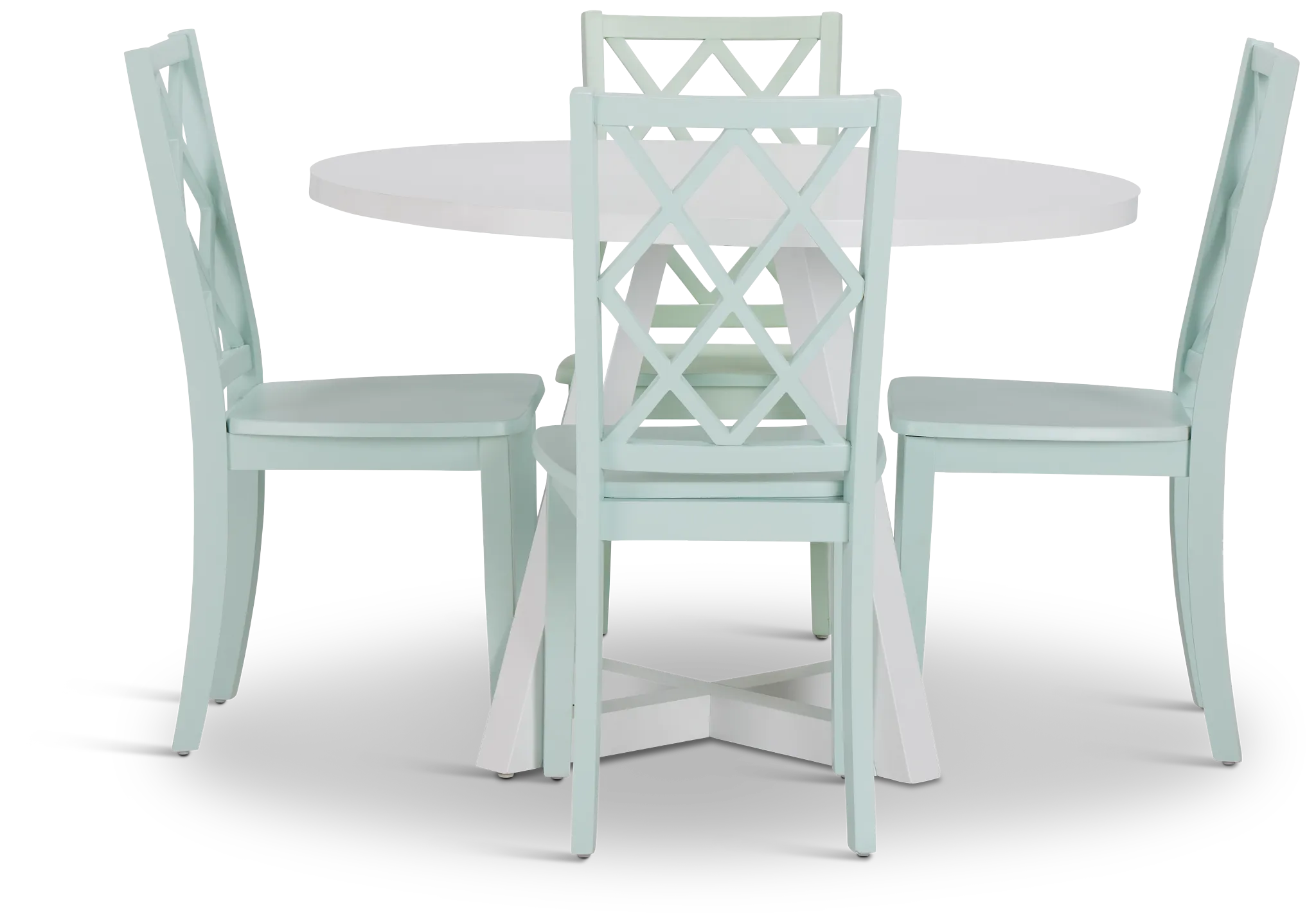 Edgartown White Round Table & 4 Light Blue Wood Chairs