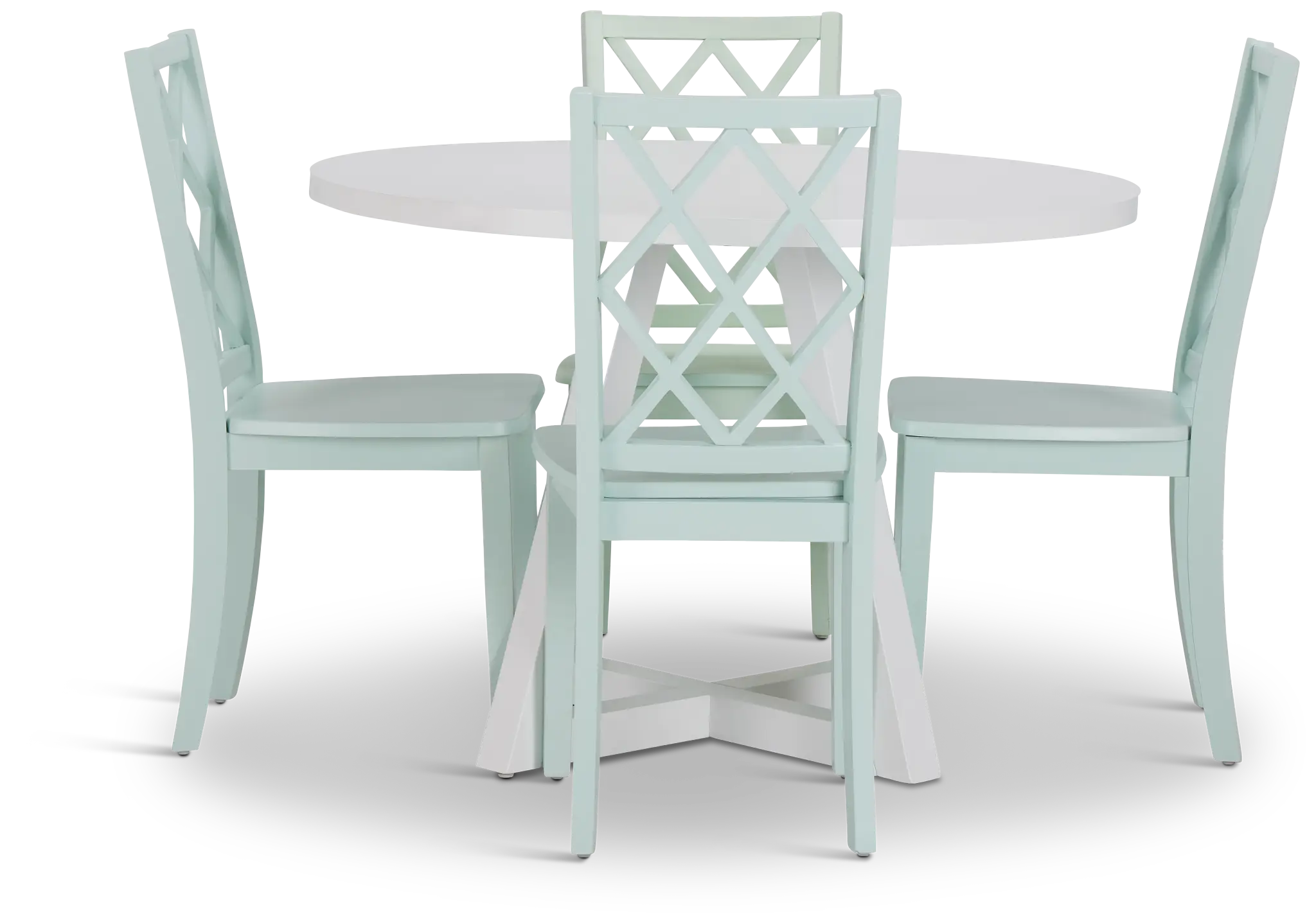 Edgartown White Round Table & 4 Light Blue Wood Chairs Edgartown White Round Table & 4 Light Blue Wood Chairs