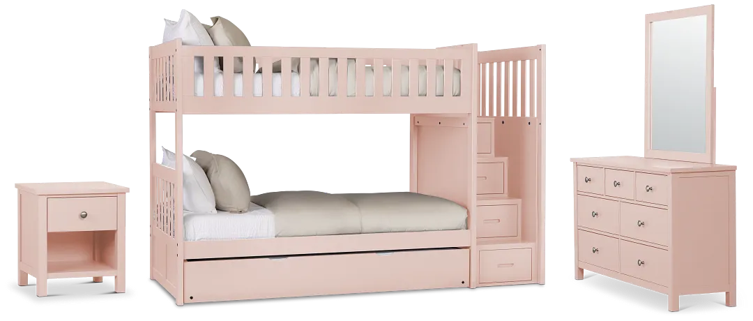 Charleston Pink Step Bunk Bed Trundle Bedroom