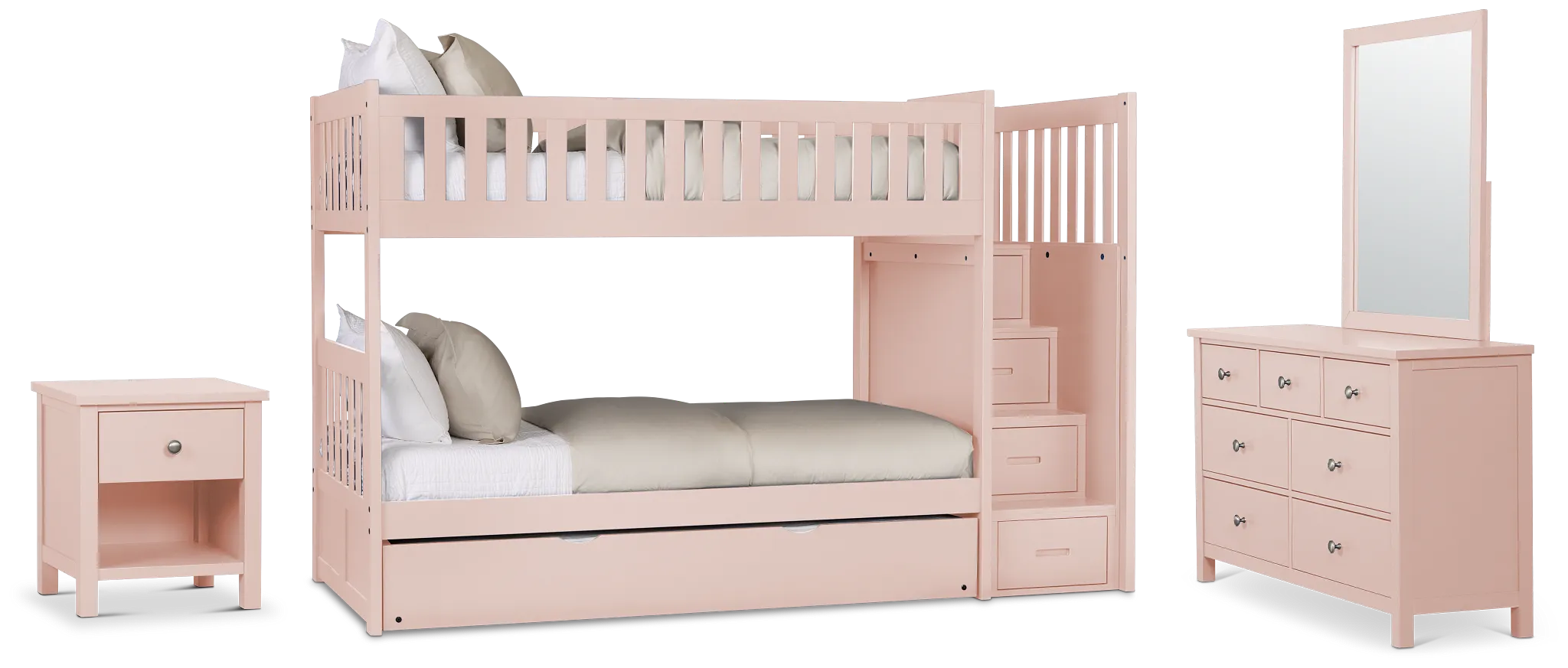 Charleston Pink Step Bunk Bed Trundle Bedroom