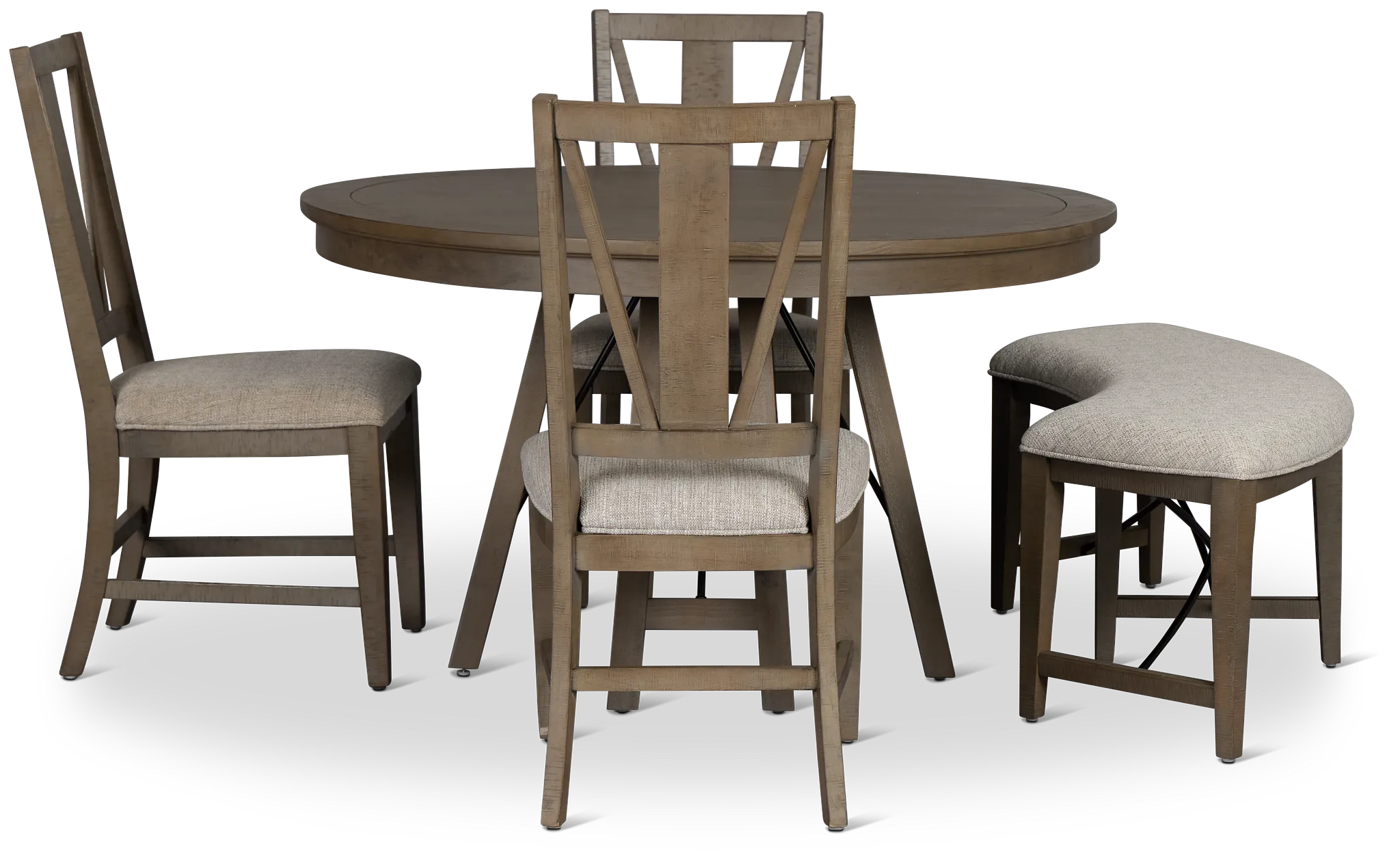 Heron Cove Light Tone Round Table, 3 Chairs & Bench