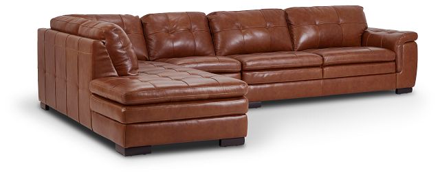 Braden Medium Brown Leather Medium Left Bumper Sectional