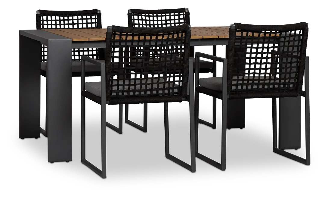 Sunrise Dark Gray Teak Rectangular Table & 4 Aluminum Arm Chairs