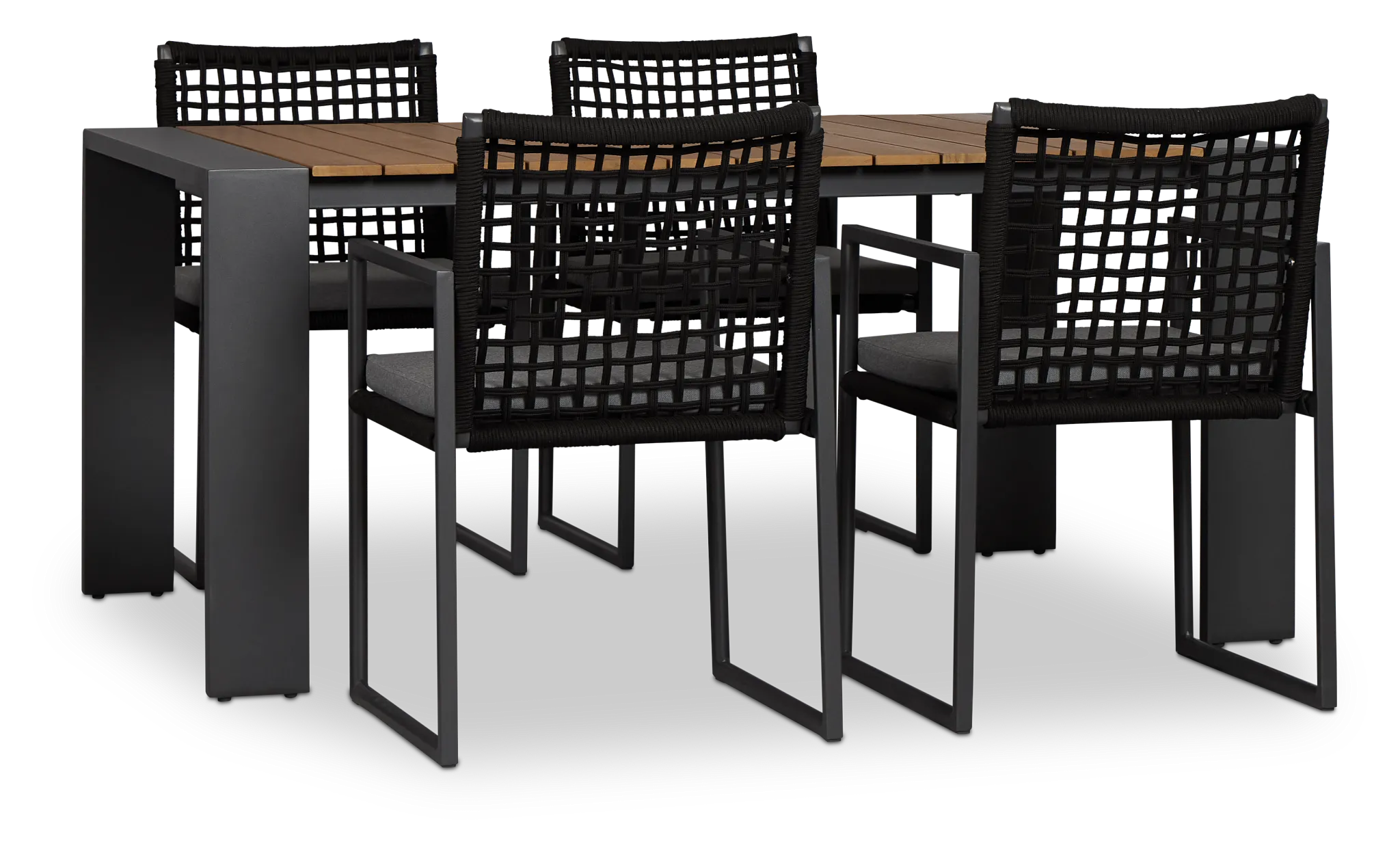 Sunrise Dark Gray Teak Rectangular Table & 4 Aluminum Arm Chairs