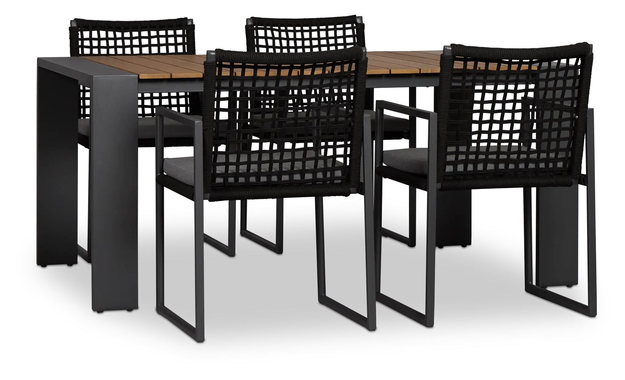 Sunrise Dark Gray Teak Rectangular Table & 4 Aluminum Arm Chairs Sunrise Dark Gray Teak Rectangular Table & 4 Aluminum Arm Chairs