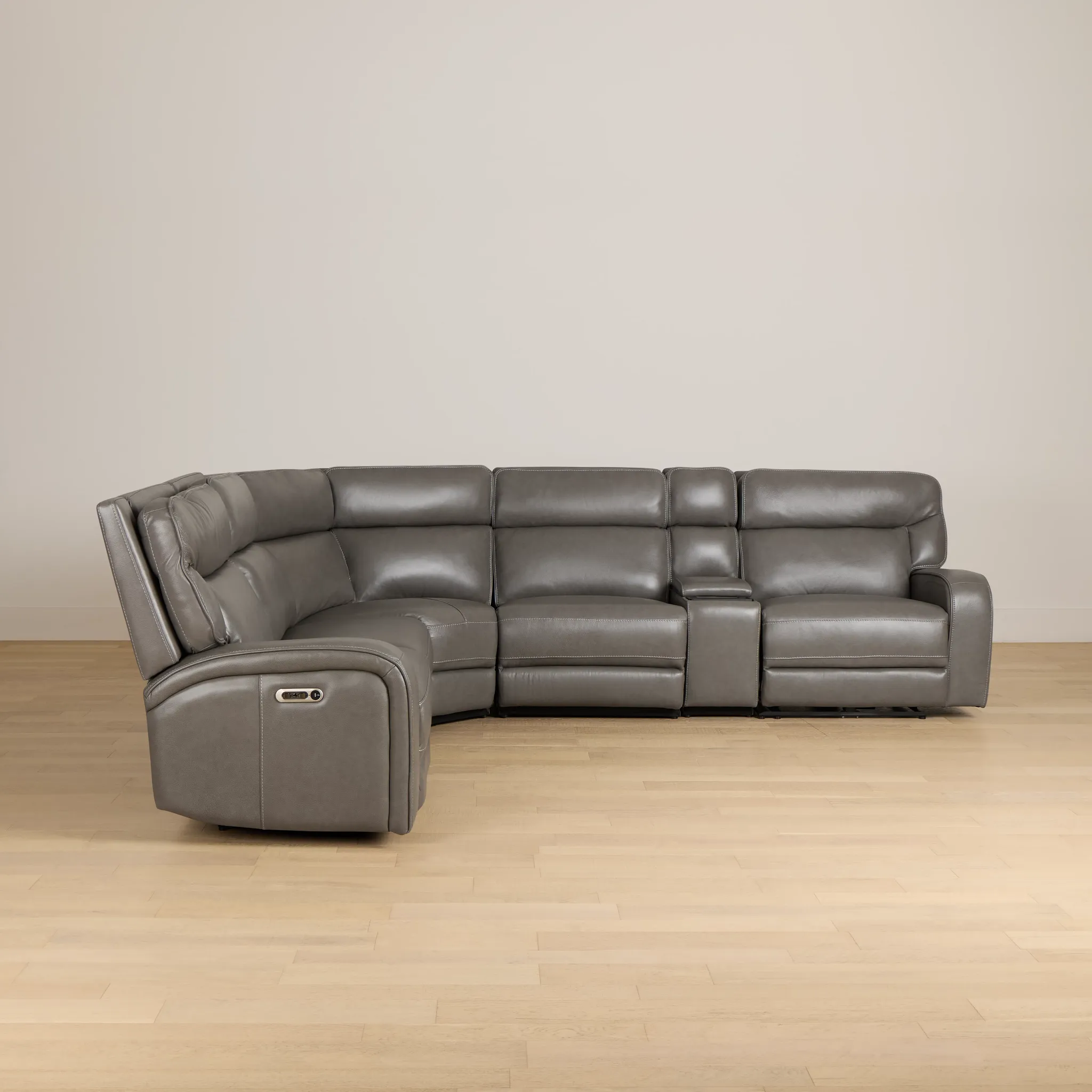Jasper Gray Leather Medium Dual Power 2-arm Reclining Sectional