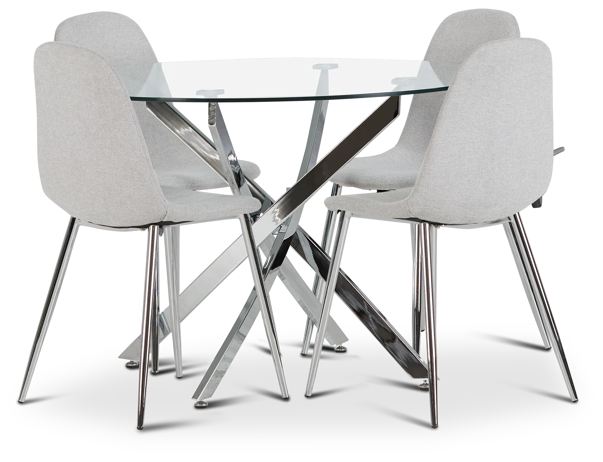 Havana Chrome Lt Gray Round Table & 4 Upholstered Chairs