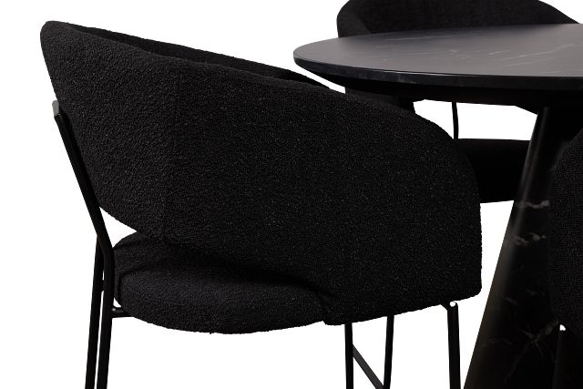 Merrick Black Round Table With 4 Black Upholstered Side Chairs