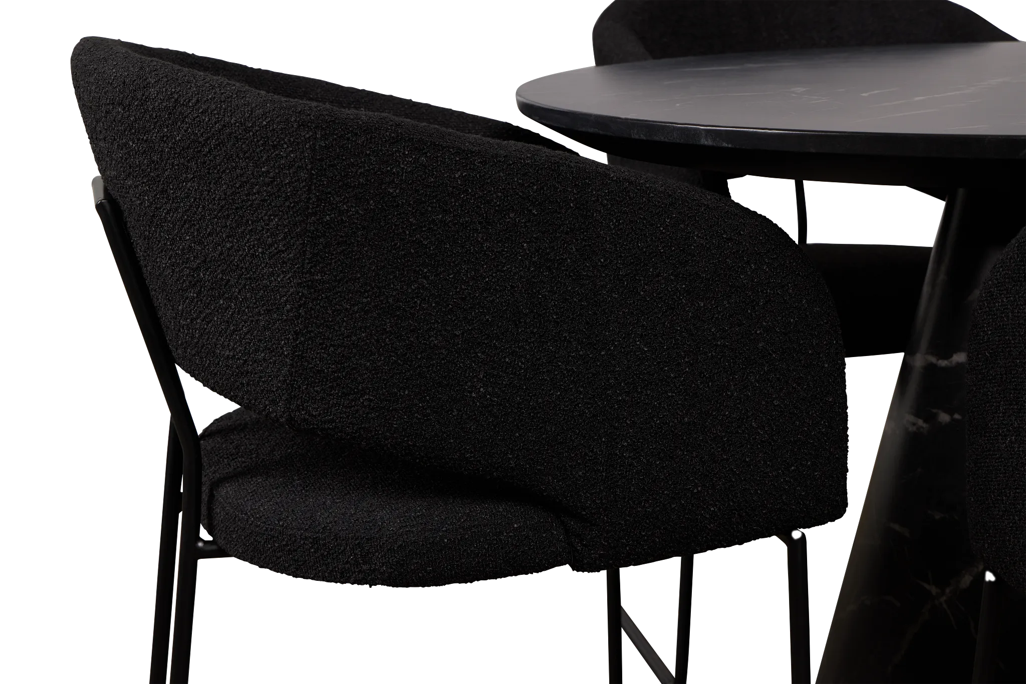 Merrick Black Round Table With 4 Black Upholstered Side Chairs