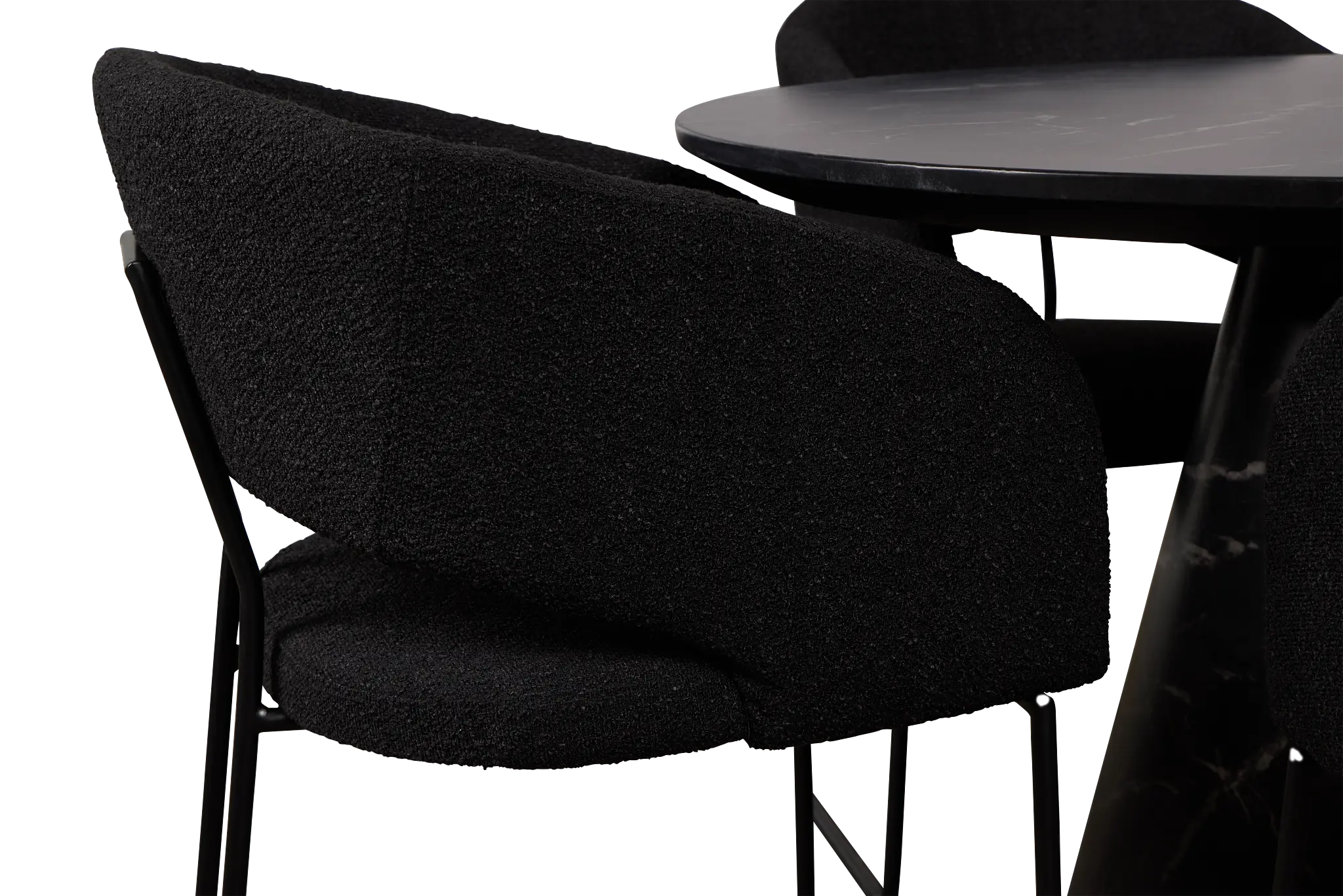 Merrick Black Round Table With 4 Black Upholstered Side Chairs Merrick Black Round Table With 4 Black Upholstered Side Chairs
