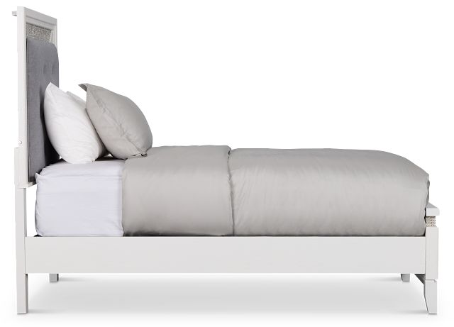 Alessandria White Uph Panel Bed With Lights