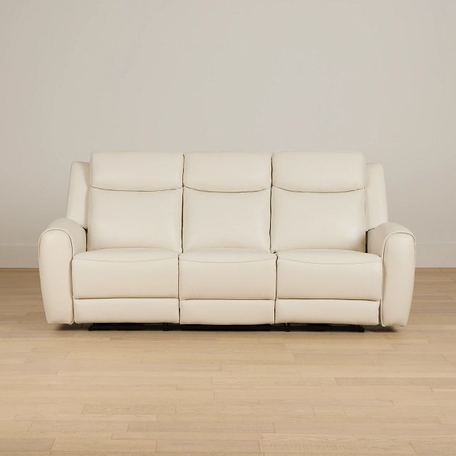 Walker Ivory Lthr/vinyl Power Reclining Sofa W/ Power Headrest