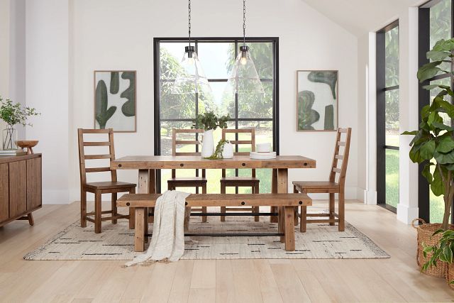 Maxton Mid Tone Rectangular Table With 4 Side Chairs & Bench