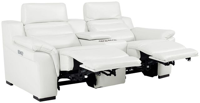 Sentinel White Lthr/vinyl Power Reclining Console Loveseat