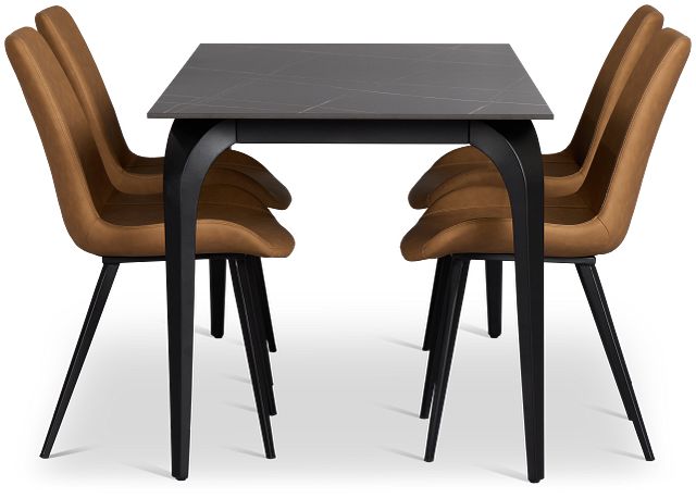 Sierra Black Stone Rectangular Table & 4 Upholstered Chairs