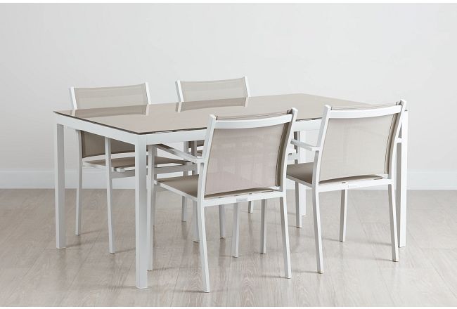 Aventura Champagne 63" Table & 4 Arm Chairs
