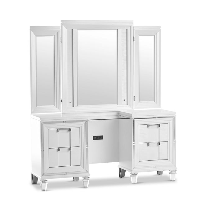 Vegas White Vanity & Mirror With Stool