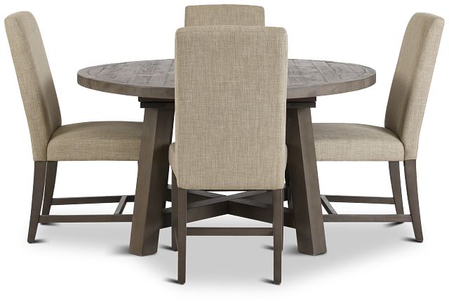 Taryn Gray Round Table & 4 Upholstered Chairs (5)