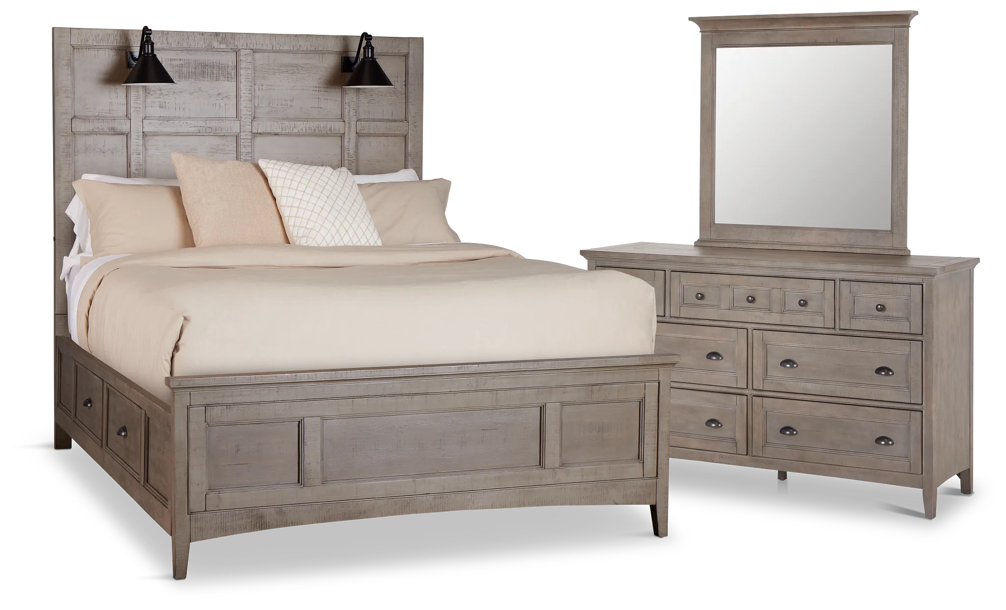 Heron Cove Light Tone Storage Panel Bedroom With Lights