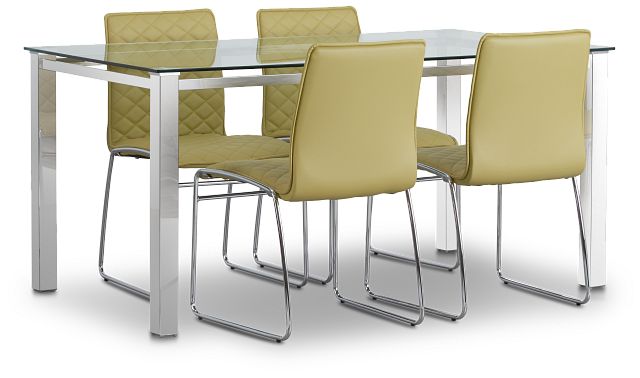 Skyline Light Green Rect Table & 4 Metal Chairs