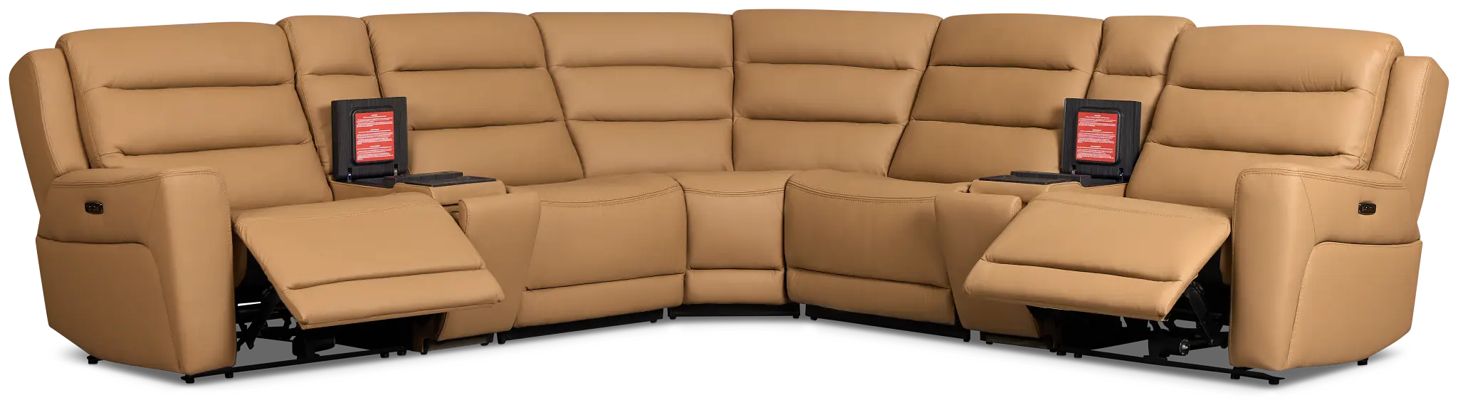 Wilder Brown Leather Large Dual Power Sectional with Refrigerated Console Wilder Brown Leather Large Dual Power Sectional with Refrigerated Console