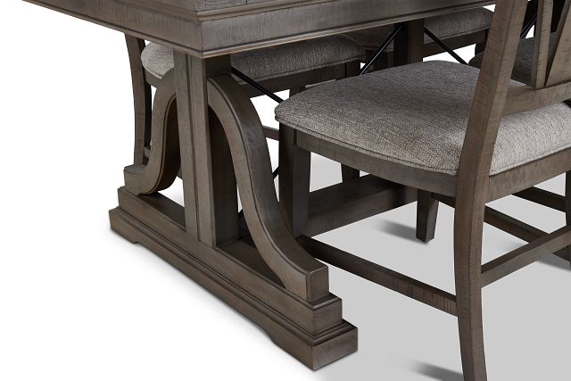 Heron Cove Light Tone Trestle Rectangular Table & 4 Upholstered Chairs (7)