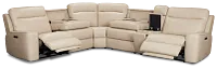 Benji Light Beige Lthr/vinyl Medium Dual Power 2-arm Reclining Sectional