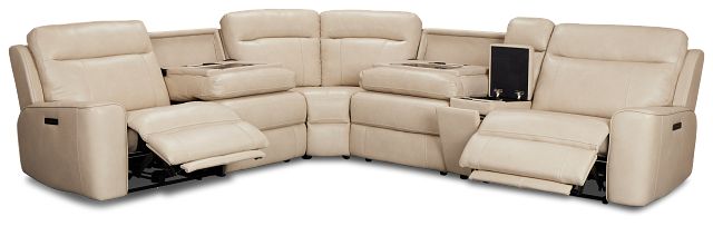 Benji Light Beige Lthr/vinyl Medium Dual Power 2-arm Reclining Sectional