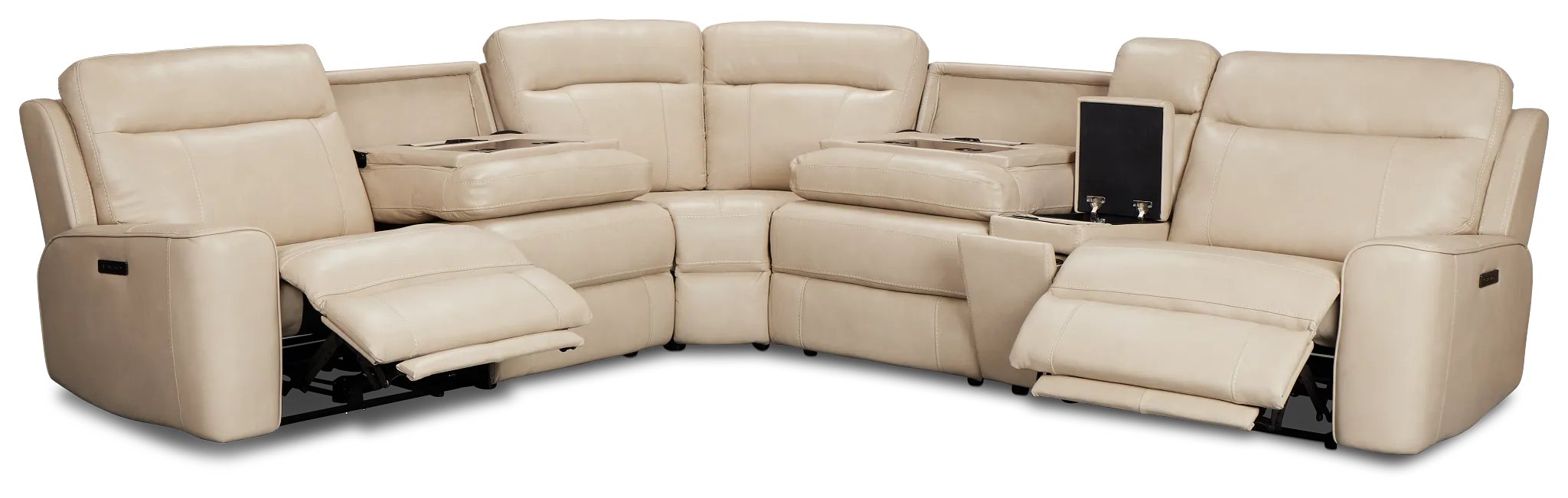 Benji Light Beige Lthr/vinyl Medium Dual Power 2-arm Reclining Sectional