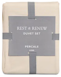 Rest & Renew Percale Cotton Beige 200 Thread Duvet Set