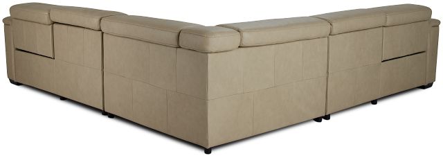 Ainsley Beige Leather Medium Dual Power 2-arm Reclining Sectional