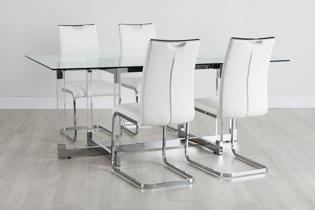 Denmark Glass Rect Table & 4 Upholstered Chairs