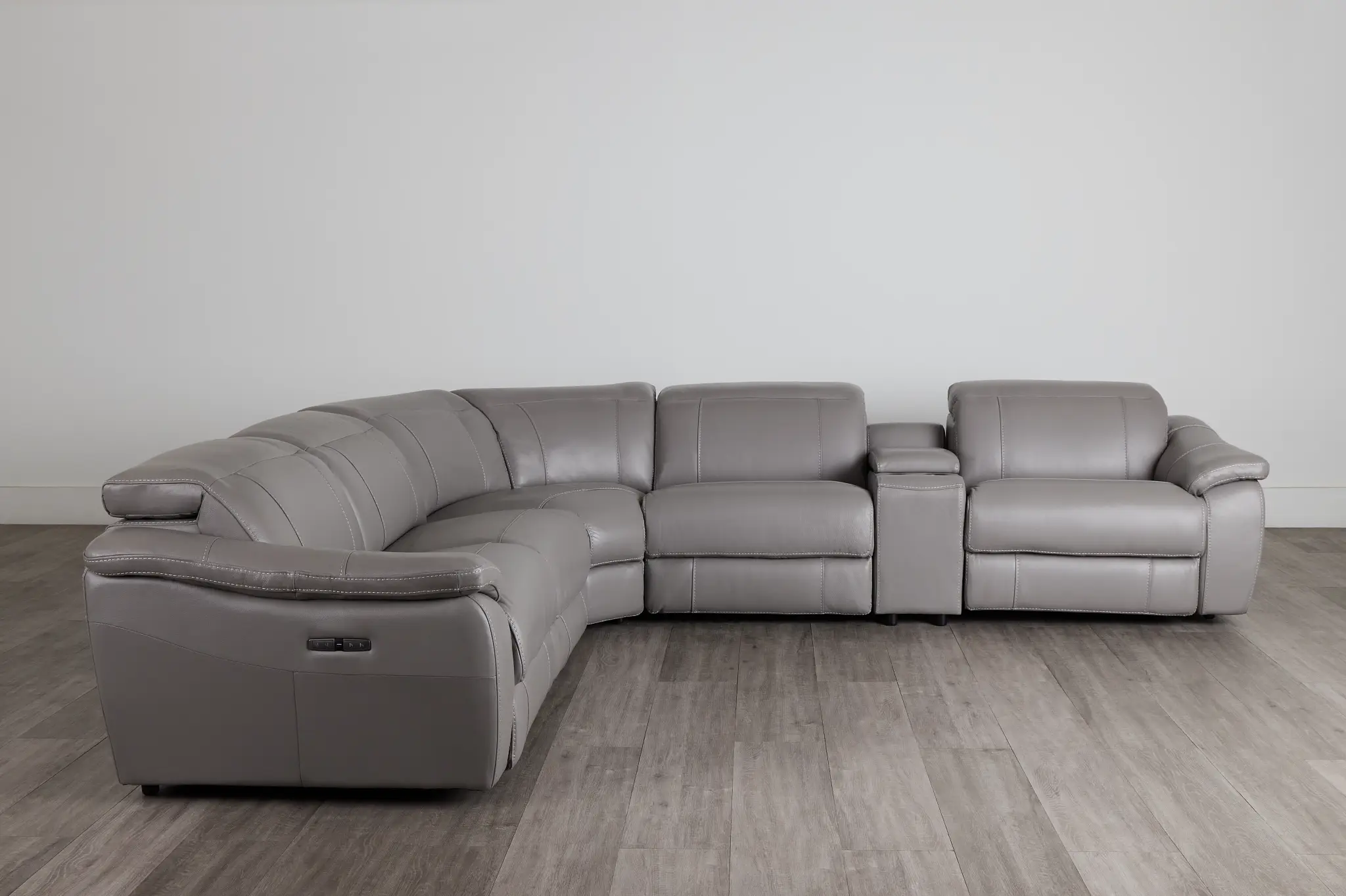Marion Gray Lthr/vinyl Medium Dual Power 2-arm Reclining Sectional Marion Gray Lthr/vinyl Medium Dual Power 2-arm Reclining Sectional