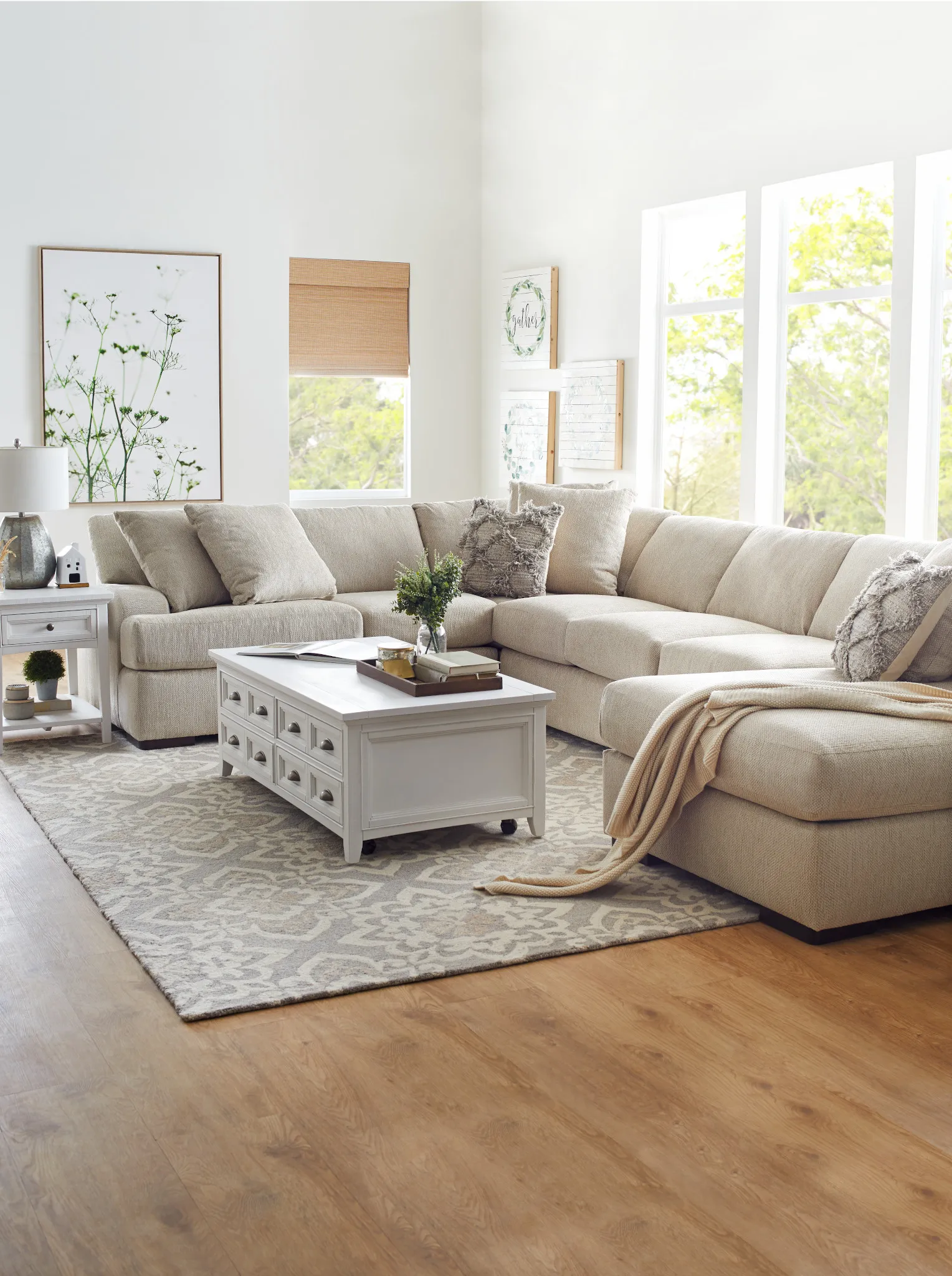 Alpha Beige Fabric Medium Right Chaise Sectional