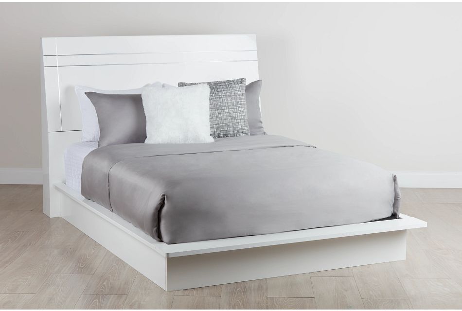 Dimora White Wood Platform Bed, White Wood Platform Bed Frame Queen