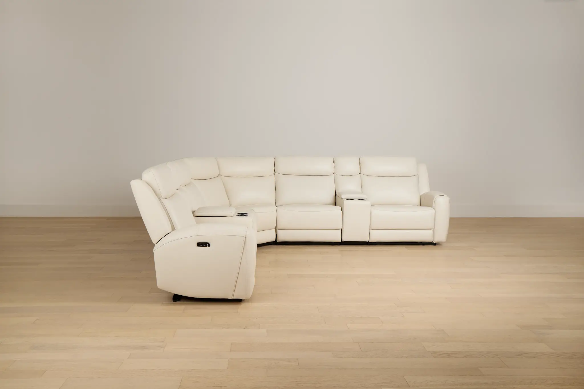 Walker Ivory Lthr/vinyl Large Triple Power Reclining Two-arm Sectional Walker Ivory Lthr/vinyl Large Triple Power Reclining Two-arm Sectional