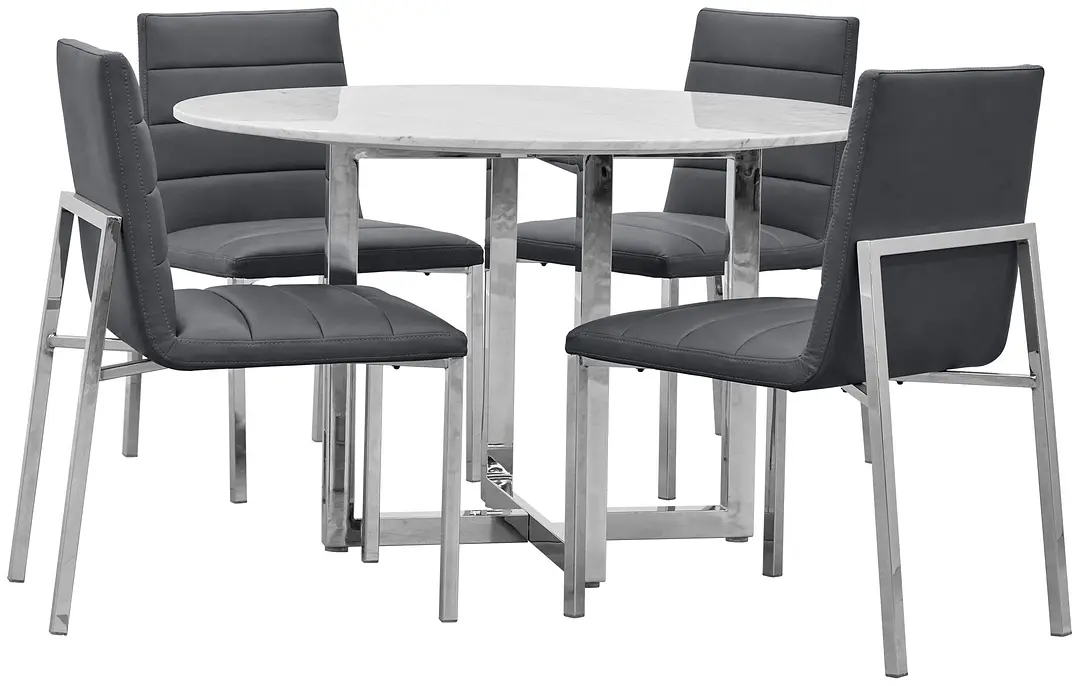 Amalfi Gray Marble Round Table & 4 Upholstered Chairs Amalfi Gray Marble Round Table & 4 Upholstered Chairs