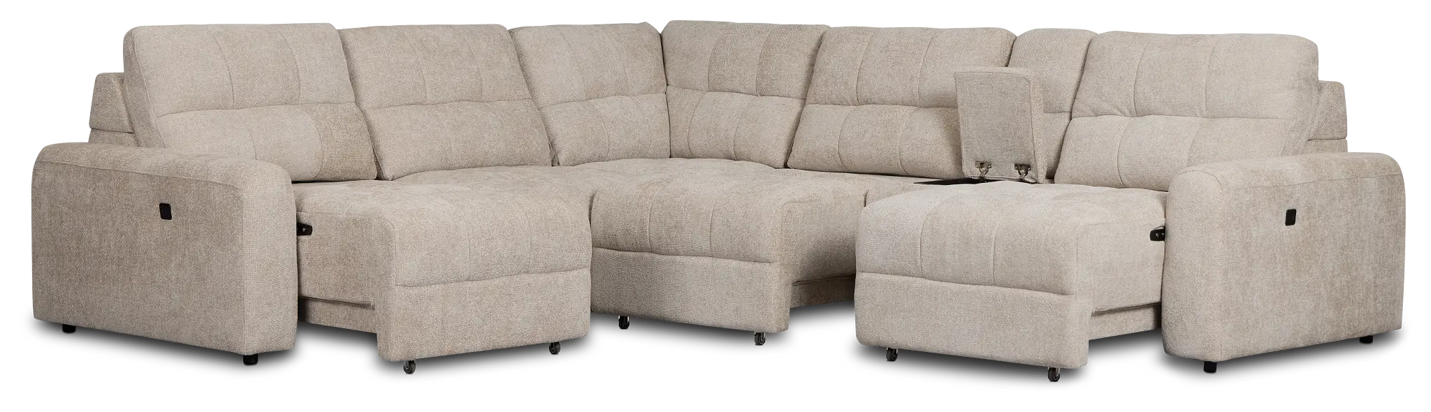 Hendrix Light Taupe Fabric Medium Tri Power 2 Arm Extension Chaise Sectional Hendrix Light Taupe Fabric Medium Tri Power 2 Arm Extension Chaise Sectional