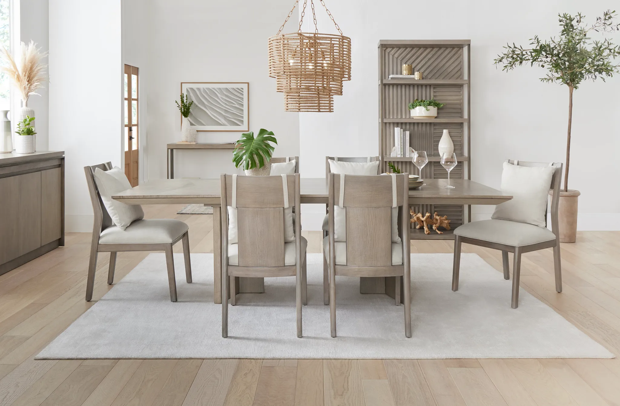 Pasadena Light Tone Rectangular Table & 4 Upholstered Chairs