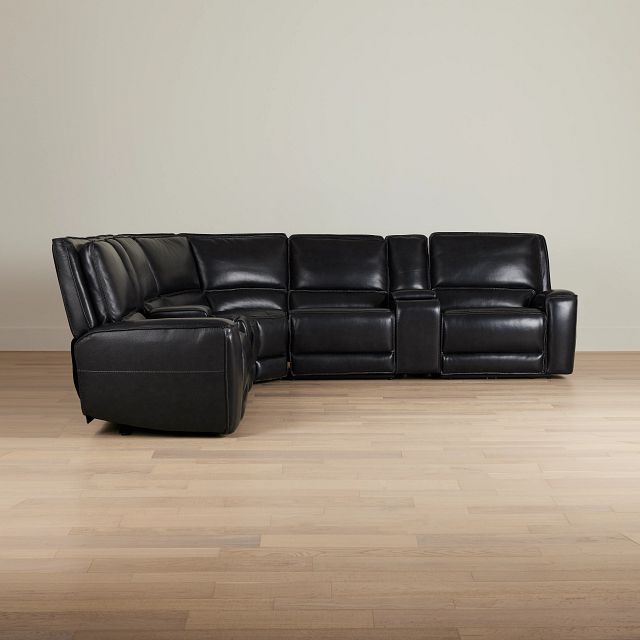 Miles Black Lthr/vinyl Large Dual Power Reclining Two-arm Sectional